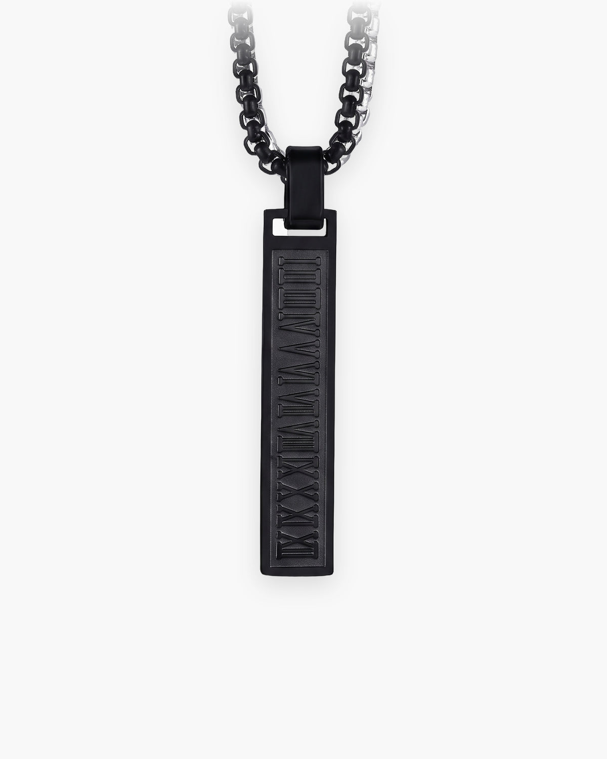 Atlas Roman numeral bar necklace in black titanium steel [c:black]