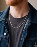 Close-up of the 2.5 mm silver Atlas rope chain on a man's chest