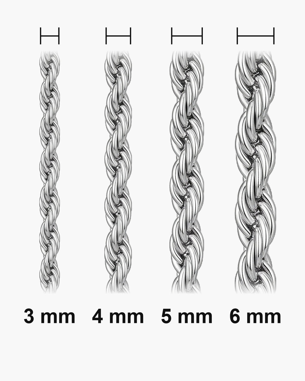 Atlas rope chain bracelet actual widths 3 mm, 4 mm, 5 mm, 6 mm [u:mm]