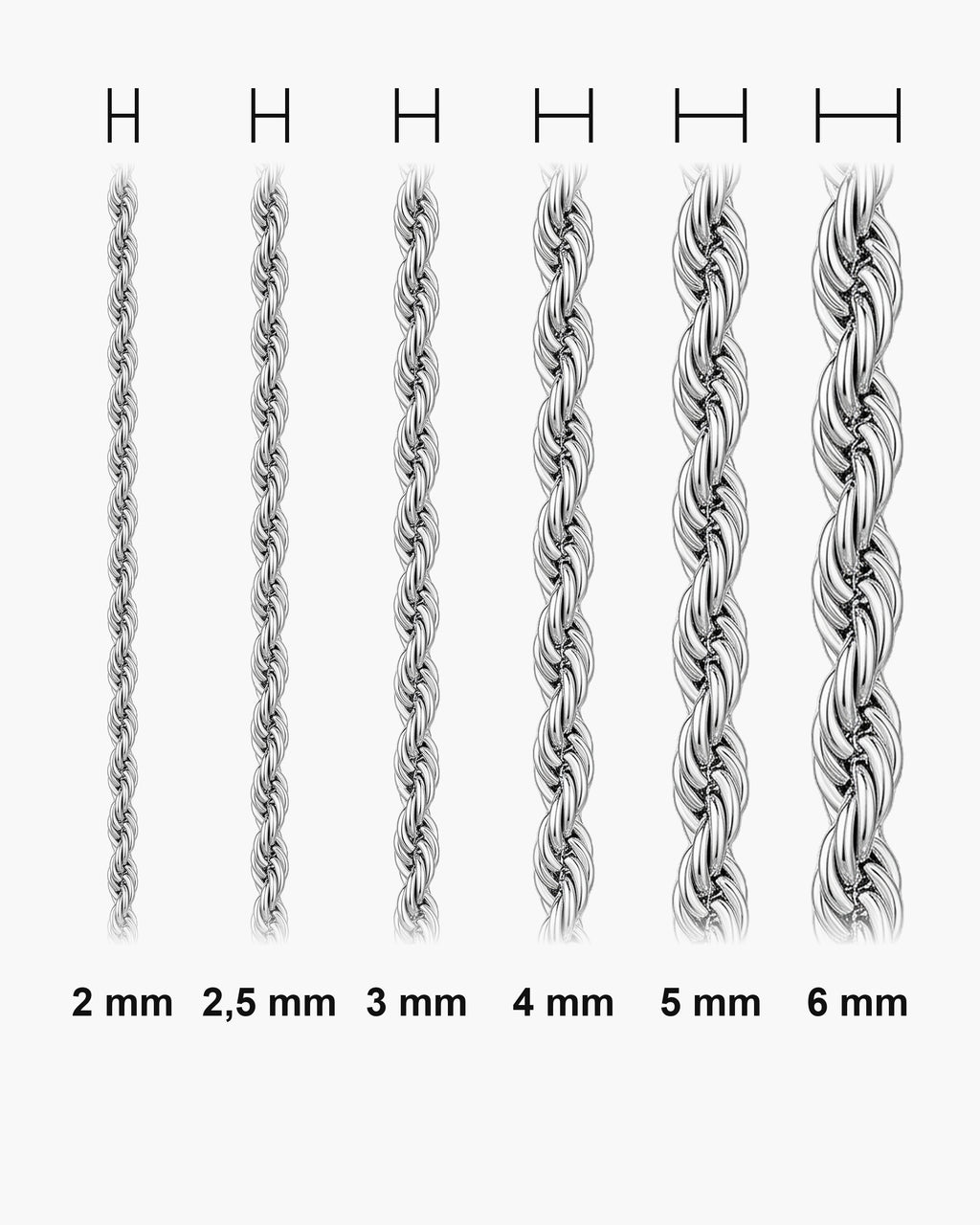 Atlas chain widths at true scale [u:mm]
