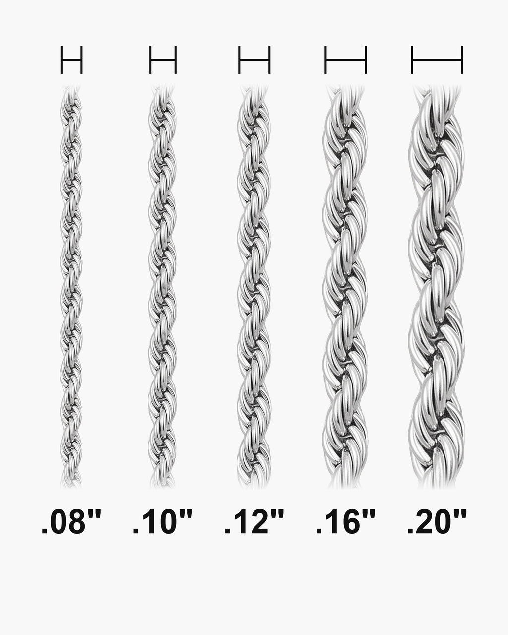 Atlas Rope Chain widths 0.08 to 0.20 inch shown at true scale [u:in]