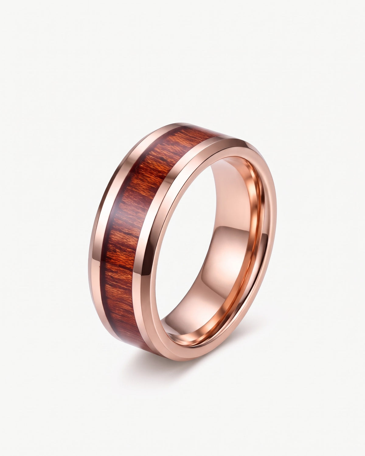 Atlas rose gold-tone wood inlay tungsten ring in rose gold-tone tungsten carbide [c:rosegold]