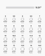Atlas ring sizes 5 to 14.5 with inner diameters from 0.62 to 0.92 inch [u:in]