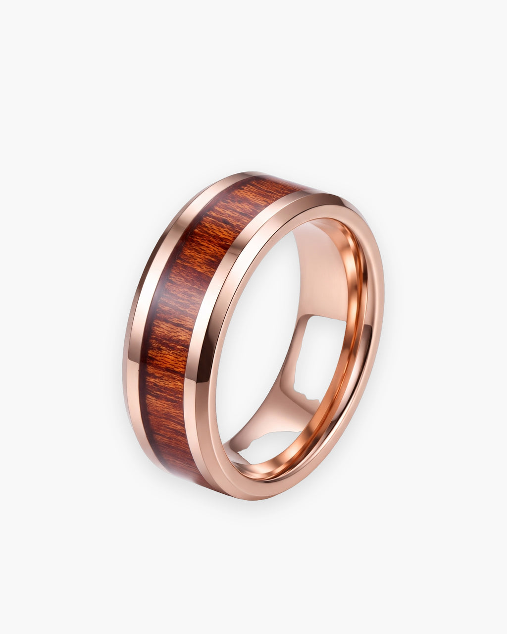 Atlas rose gold-tone wood inlay tungsten ring in rose gold-tone tungsten carbide [c:rosegold]