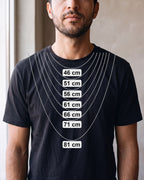 Chain length guide: where 46 to 81 cm chains sit on a man [u:mm]