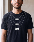 Chain length guide: where 51 to 71 cm chains sit on a man [u:mm]