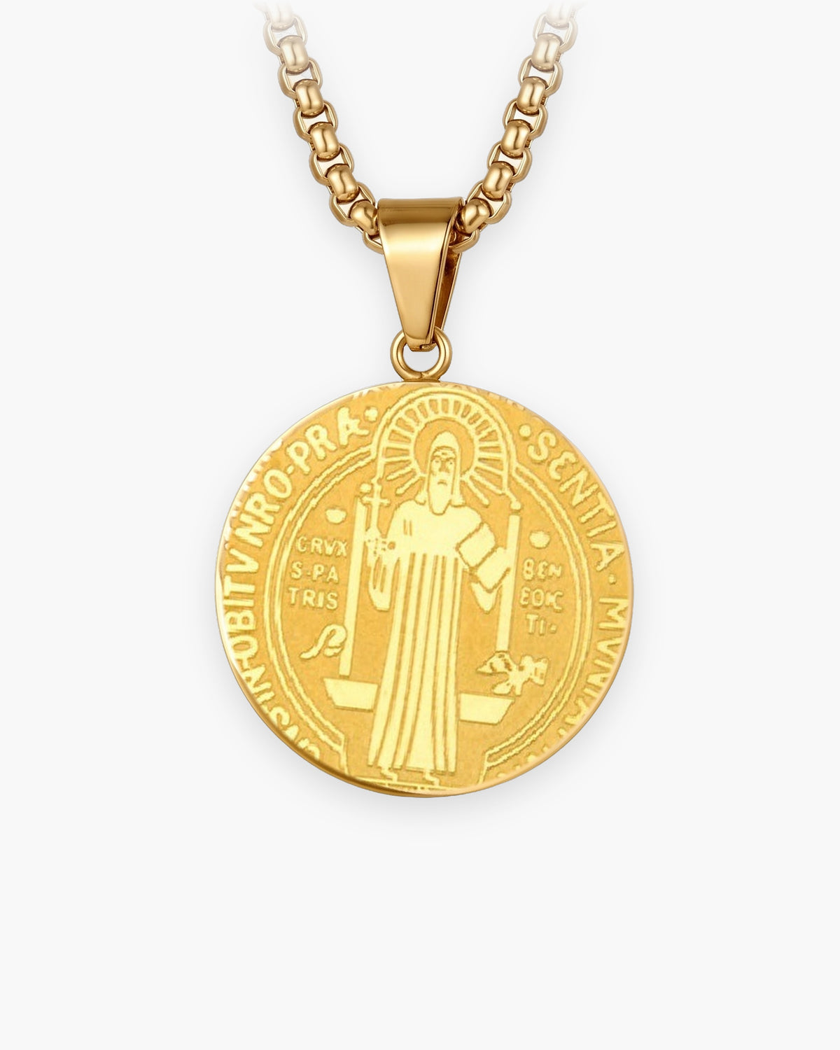 Atlas saint benedict medal necklace in gold-tone stainless steel [c:gold]