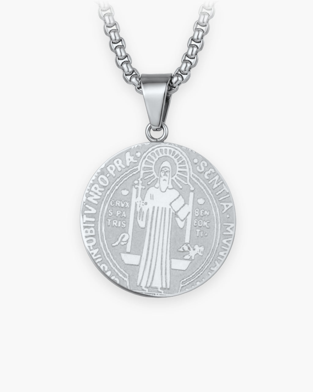 Atlas saint benedict medal necklace in silver-tone stainless steel [c:silver]