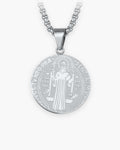Atlas saint benedict medal necklace in silver-tone stainless steel [c:silver]