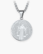 Atlas saint benedict medal necklace in silver-tone stainless steel [c:silver]