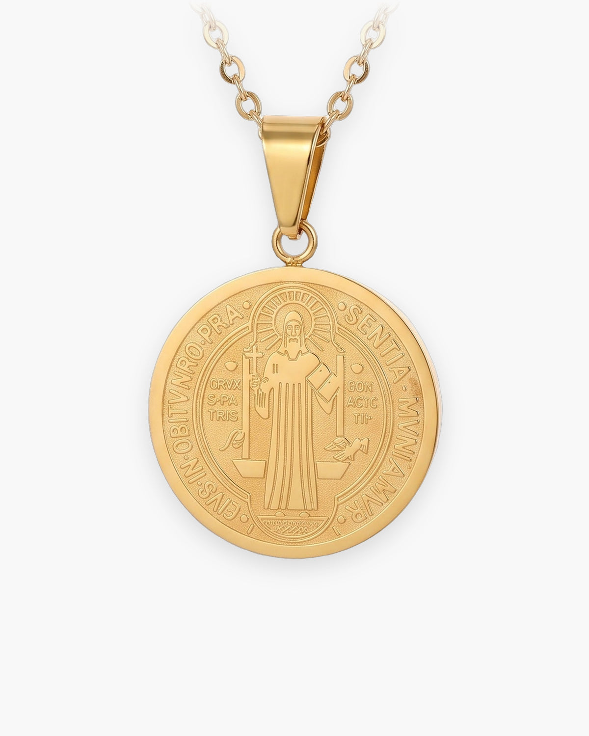 Atlas two-sided Saint Benedict medal necklace in gold-tone stainless steel [c:gold]
