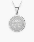 Atlas two-sided Saint Benedict medal necklace in silver-tone stainless steel [c:silver]