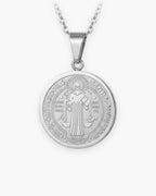 Atlas two-sided Saint Benedict medal necklace in silver-tone stainless steel [c:silver]