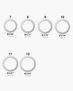 Atlas ring sizes 7 to 12 with inner diameters from 0.68 to 0.84 inch [u:in]
