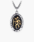 Atlas Saint Christopher oval pendant necklace in silver-tone stainless steel [c:silver]