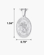 Atlas Saint Michael oval pendant necklace dimensions at true scale: 0.79 x 1.54 inch [u:in]