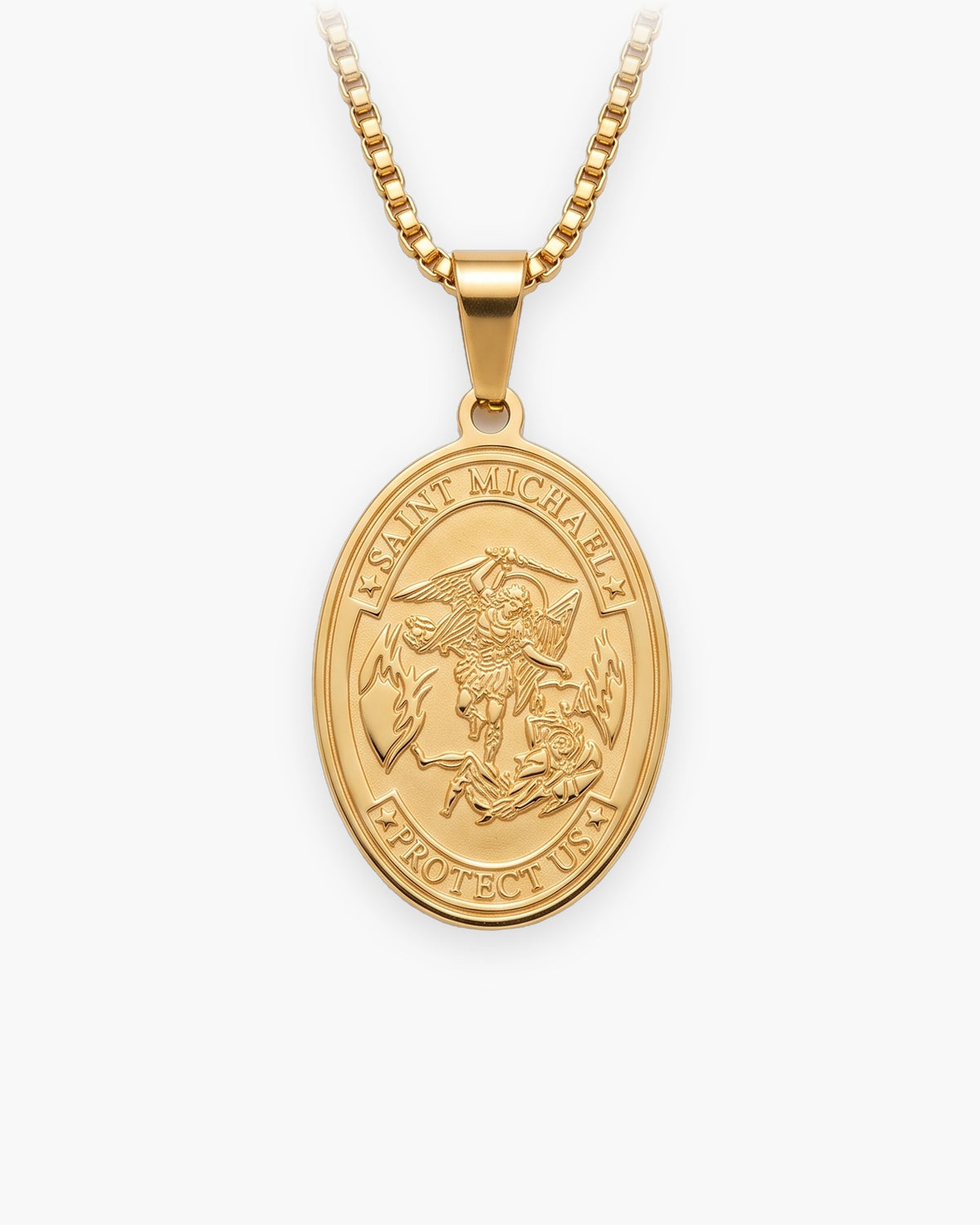 Atlas Saint Michael oval pendant necklace in gold-tone titanium steel [c:gold]