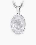 Atlas Saint Michael oval pendant necklace in silver-tone titanium steel [c:silver]