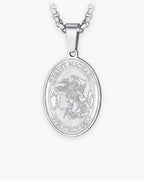 Atlas Saint Michael oval pendant necklace in silver-tone titanium steel [c:silver]