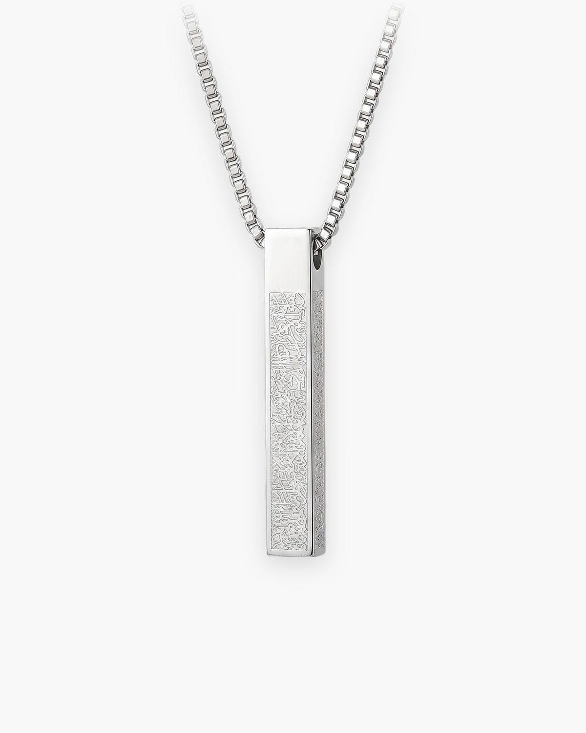Atlas script bar pendant necklace in silver-tone titanium steel [c:silver]