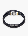 Atlas scrollwork bead braided leather bracelet in black leather and steel [c:black]