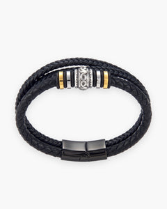 Men's Braided Leather Bracelet with Steel Bead