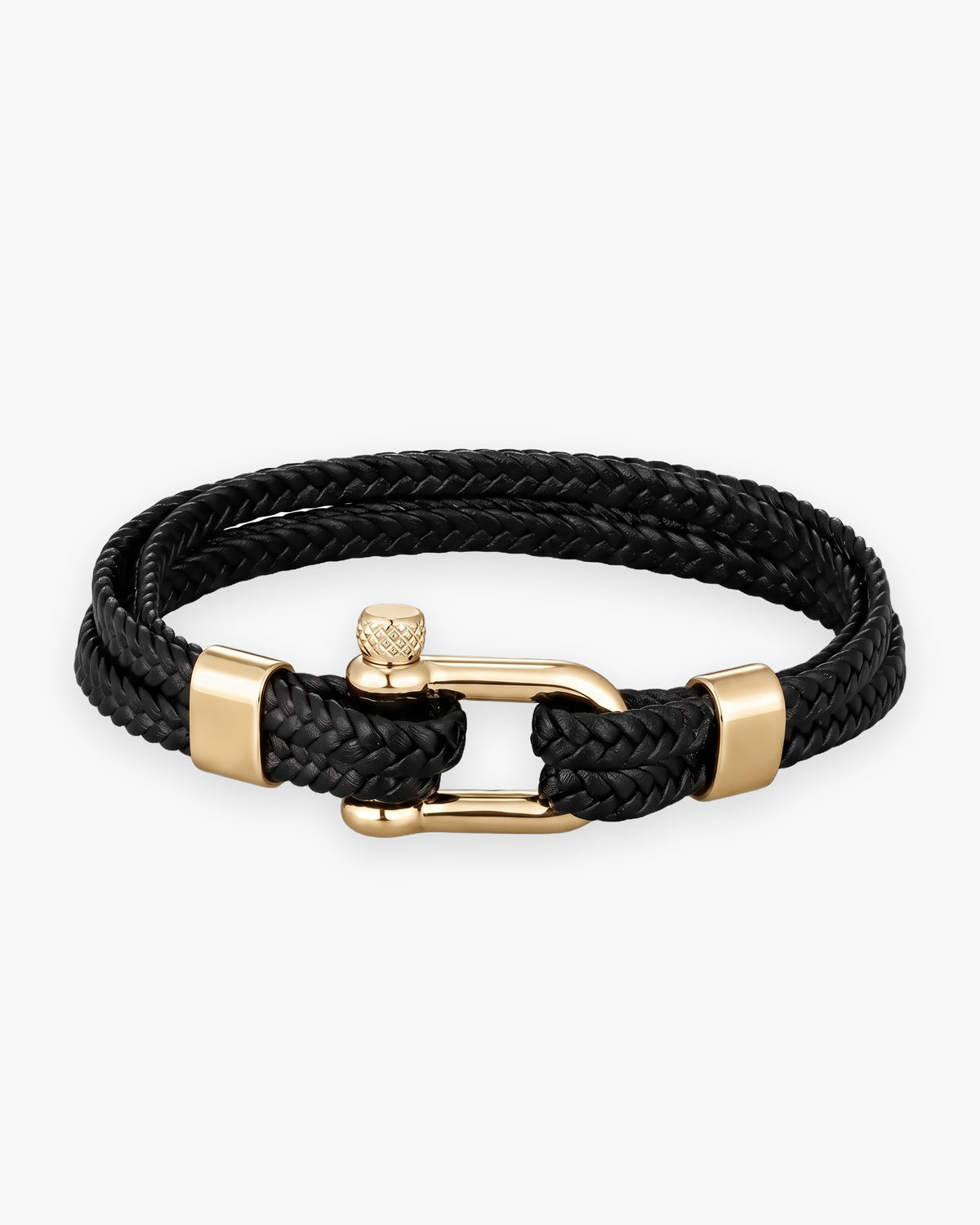 Atlas Shackle Bracelet in Braided Leather in gold-tone and black [c:goldblack]