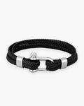 Atlas Shackle Bracelet in Braided Leather in silver-tone and black [c:silverblack]