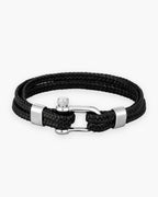 Atlas Shackle Bracelet in Braided Leather in silver-tone and black [c:silverblack]