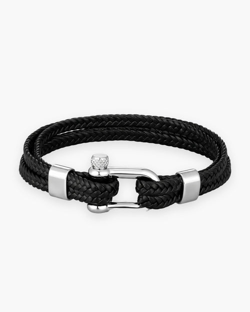 Men's Leather Shackle Bracelet, Double Wrap
