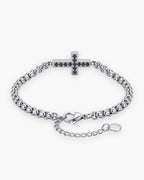 Atlas sideways cross bracelet in silver-tone stainless steel [c:silver]