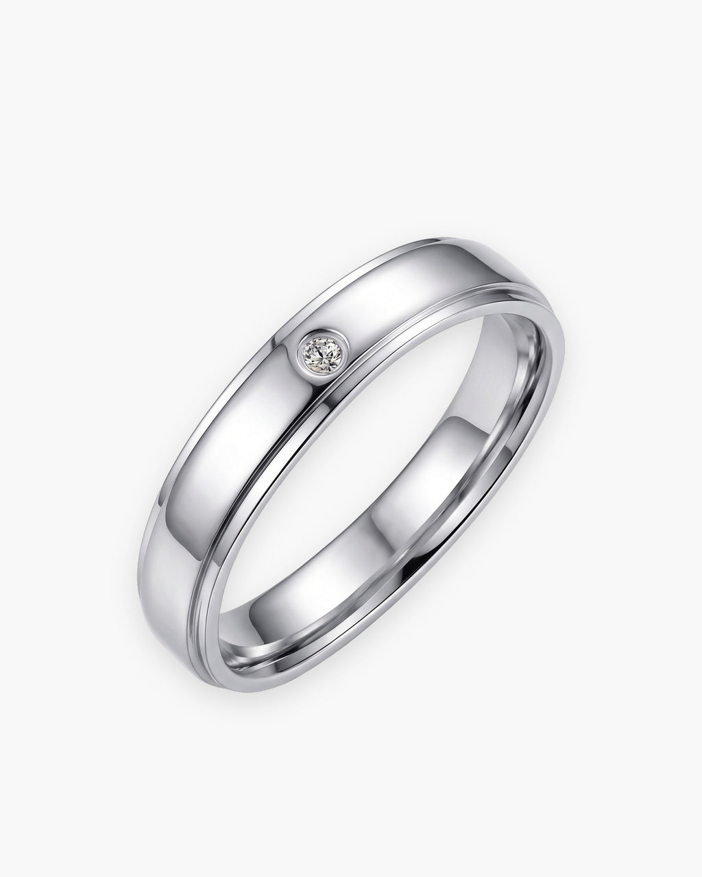 Atlas single cubic zirconia band in silver-tone stainless steel [c:silver]