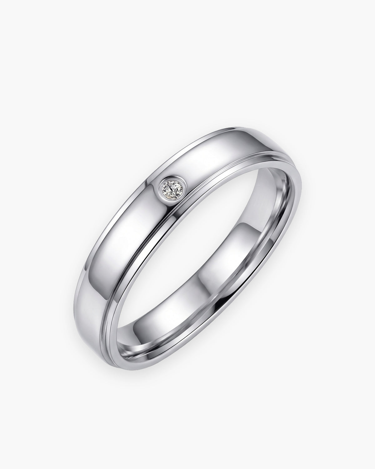 Atlas single cubic zirconia band in silver-tone stainless steel [c:silver]