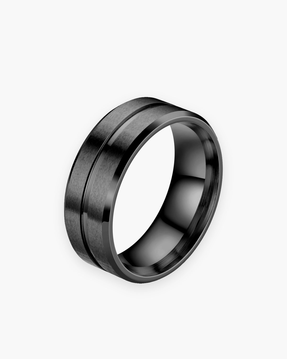 Atlas single groove band ring in black stainless steel [c:black]