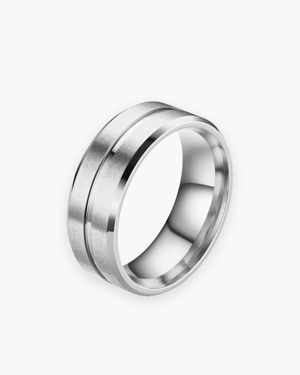 Atlas single groove band ring in silver stainless steel [c:silver]