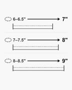 Atlas wrist lengths 7, 8 and 9 inches with matching wrist sizes [u:in]
