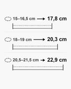 Atlas wrist lengths 18, 20 and 23 cm with matching wrist sizes [u:mm]