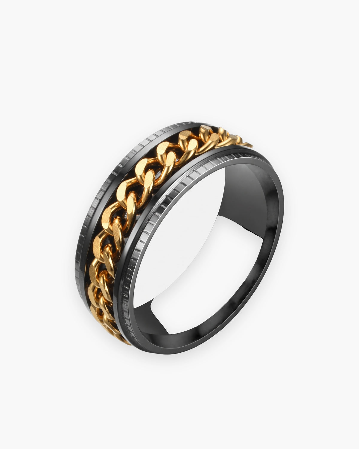 Atlas spinner chain ring in black and gold-tone stainless steel [c:blackgold]