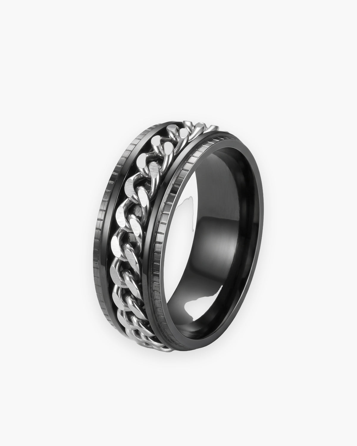 Atlas spinner chain ring in black and silver stainless steel [c:blacksilver]