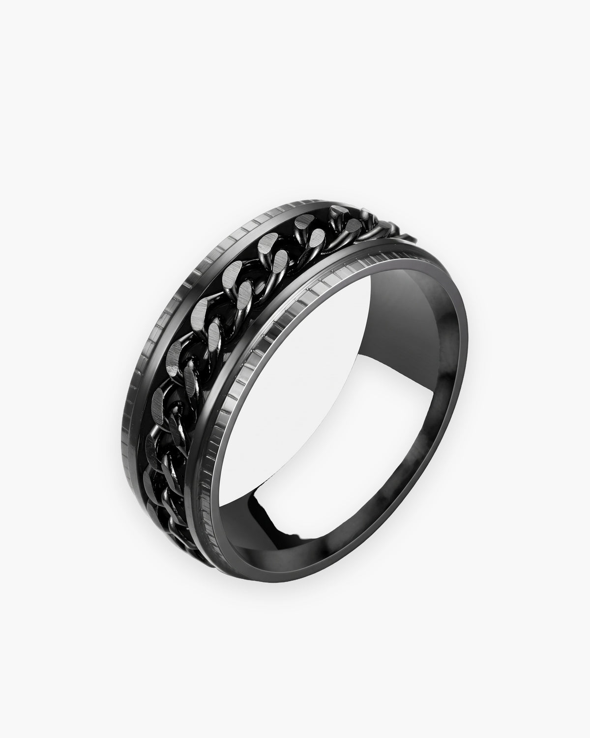 Atlas spinner chain ring in black stainless steel [c:black]