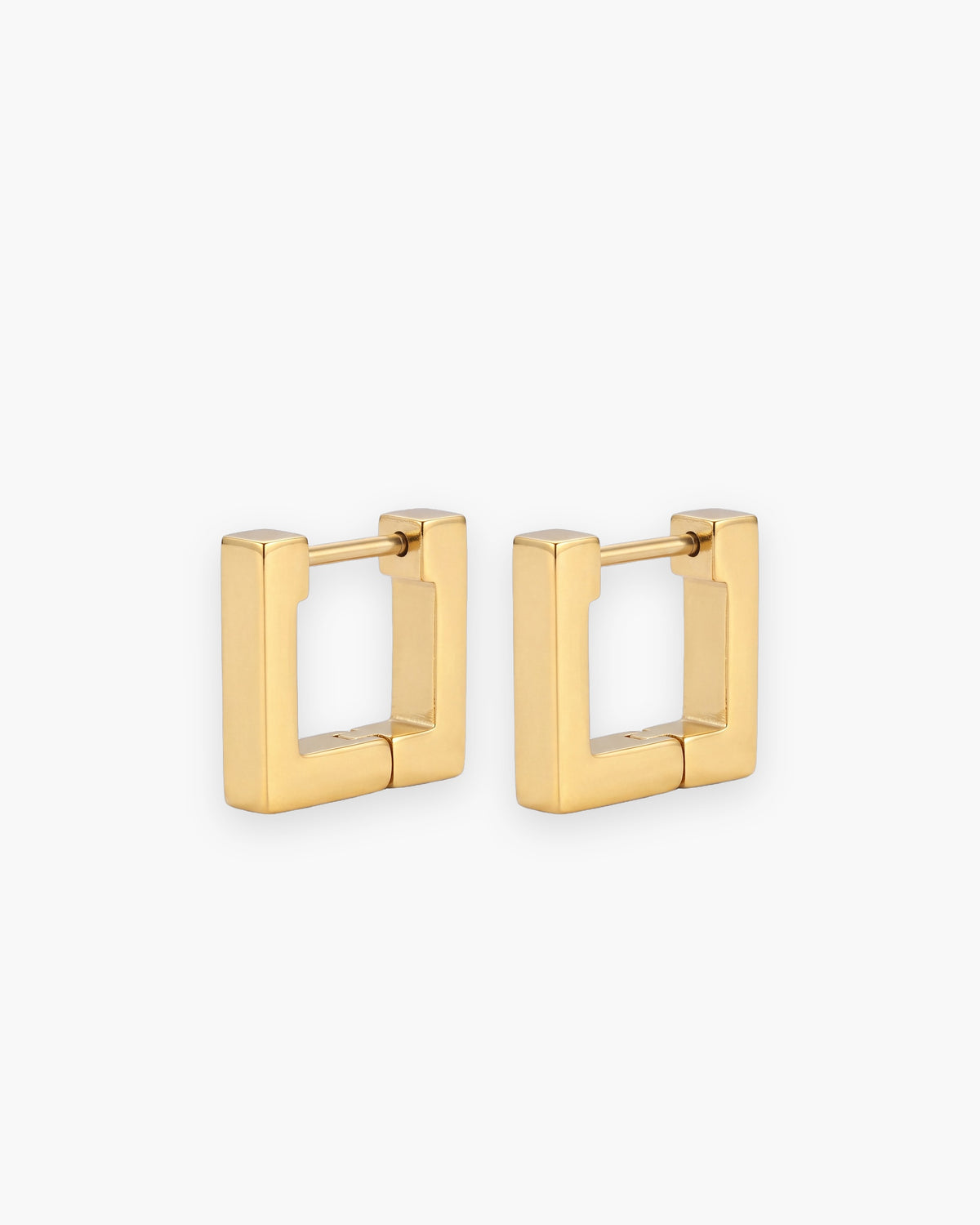 Pair of Atlas 4 mm square huggie hoop earrings in gold-tone stainless steel [c:gold]
