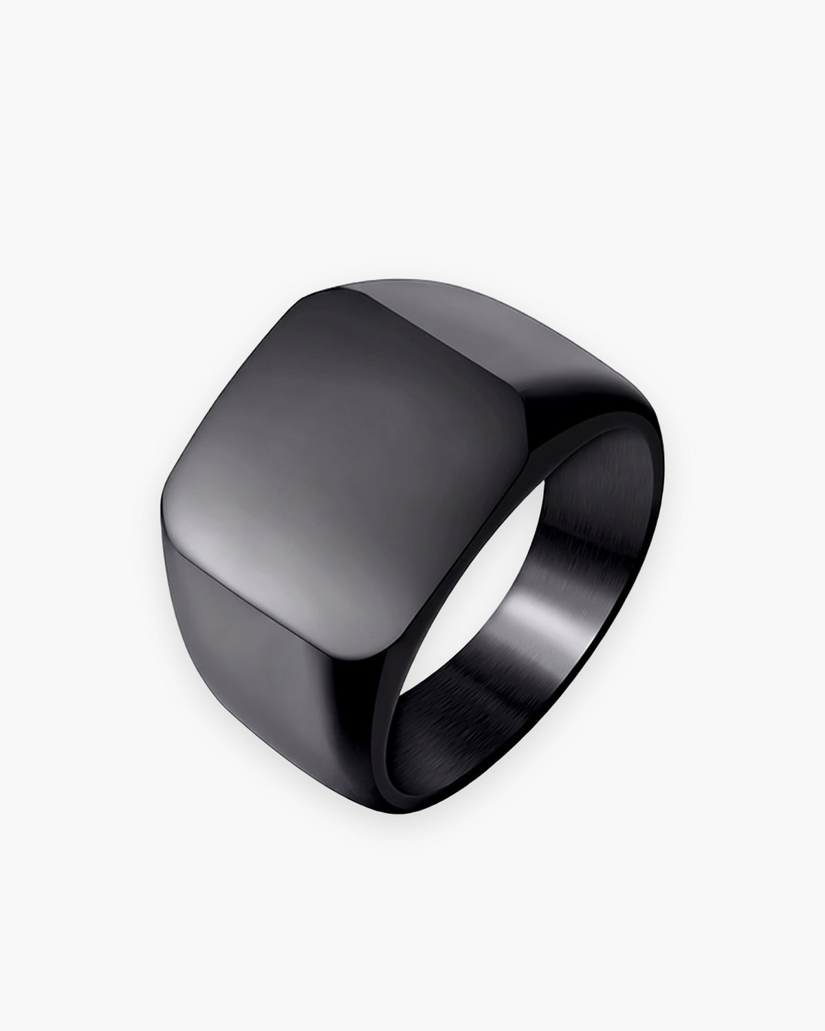Atlas square signet ring in polished black stainless steel [c:blackpolished]