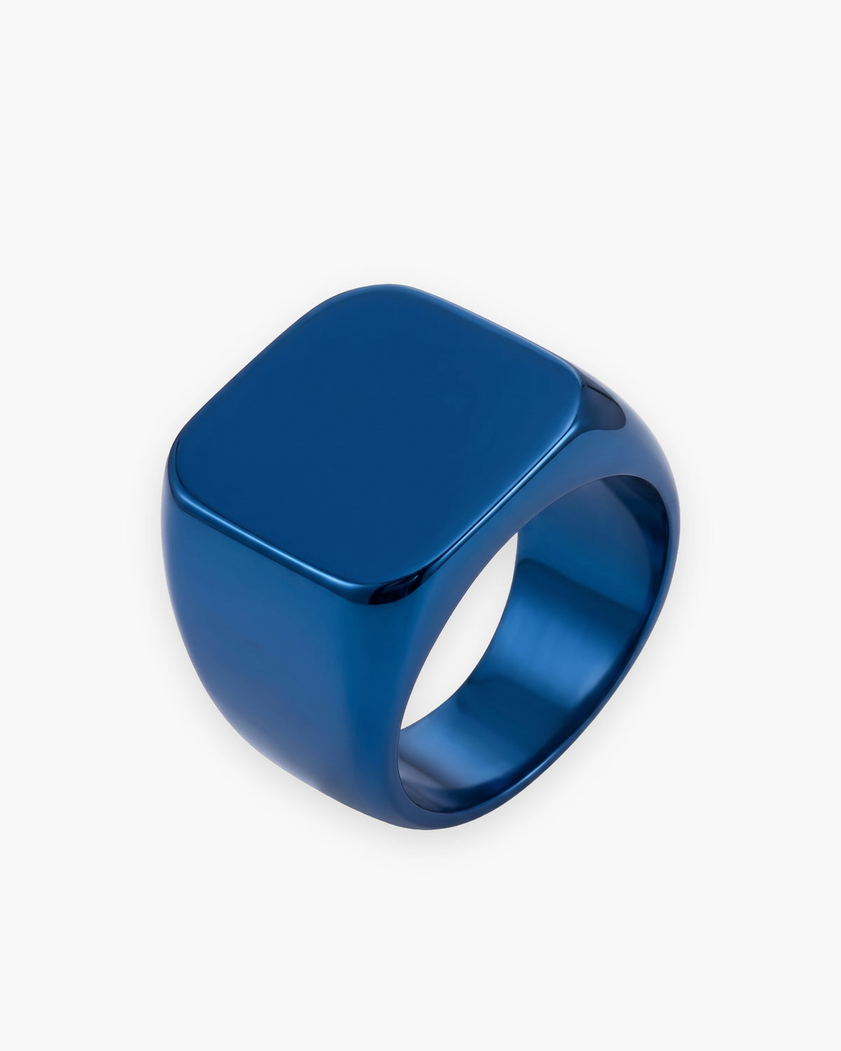 Atlas square signet ring in polished blue stainless steel [c:bluepolished]