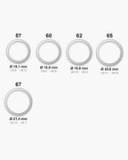 Atlas ring sizes EU 57 to 67 (US 8 to 12) with inner diameters from 18.1 to 21.4 mm [u:mm]