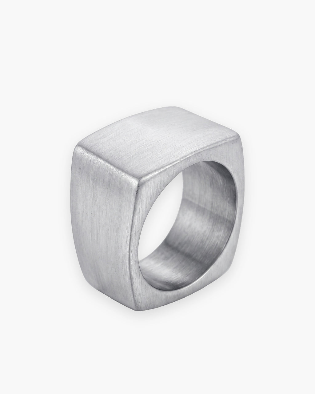 Atlas square top ring in silver-tone titanium steel [c:silver]