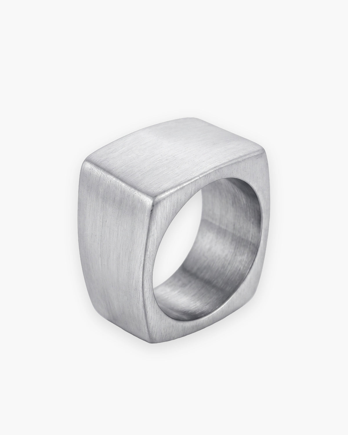 Atlas square top ring in silver-tone titanium steel [c:silver]