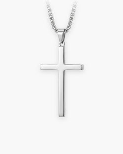Atlas minimal cross pendant necklace in silver-tone stainless steel [c:silver]