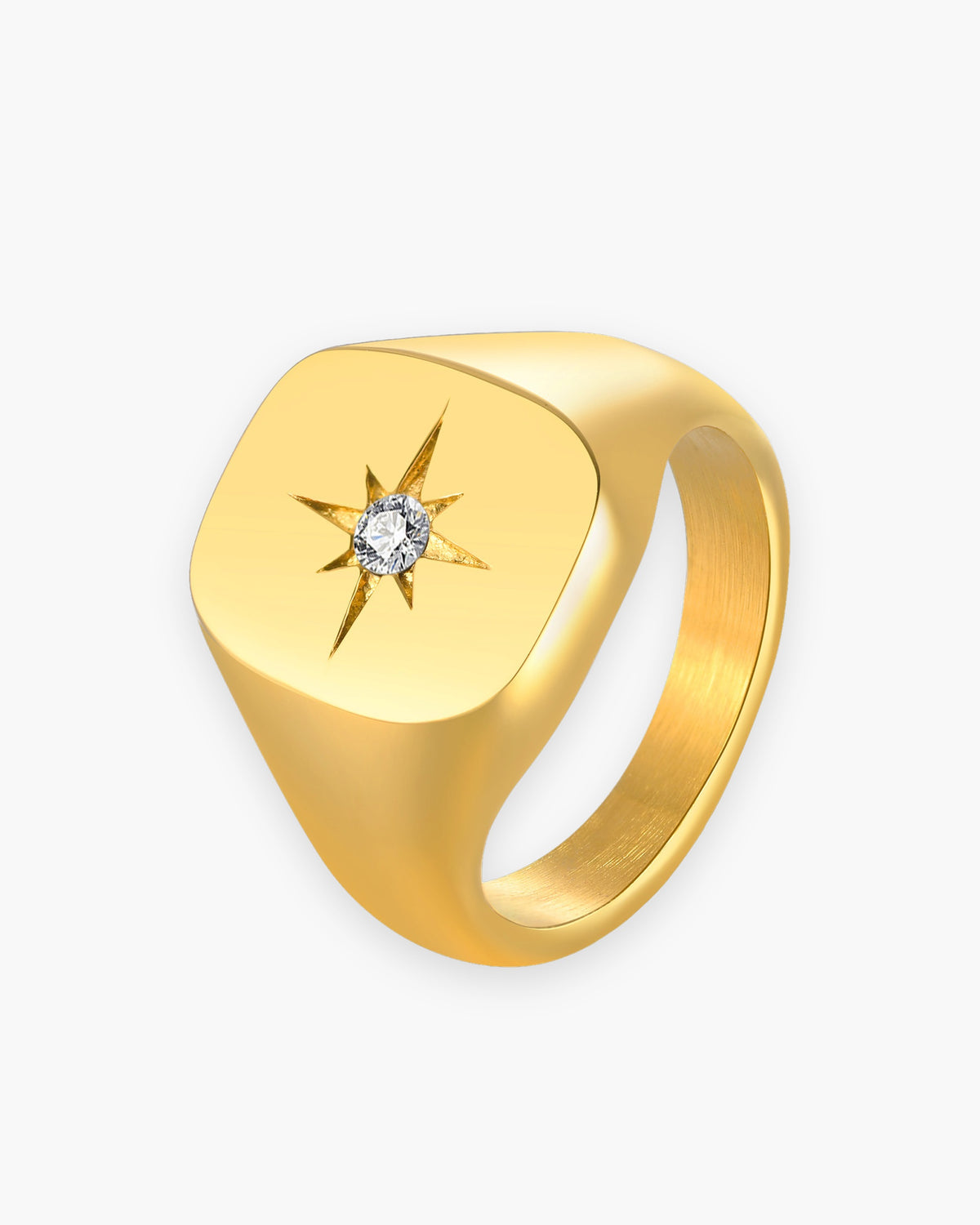 Atlas star signet ring in gold-tone stainless steel with one cubic zirconia [c:gold]