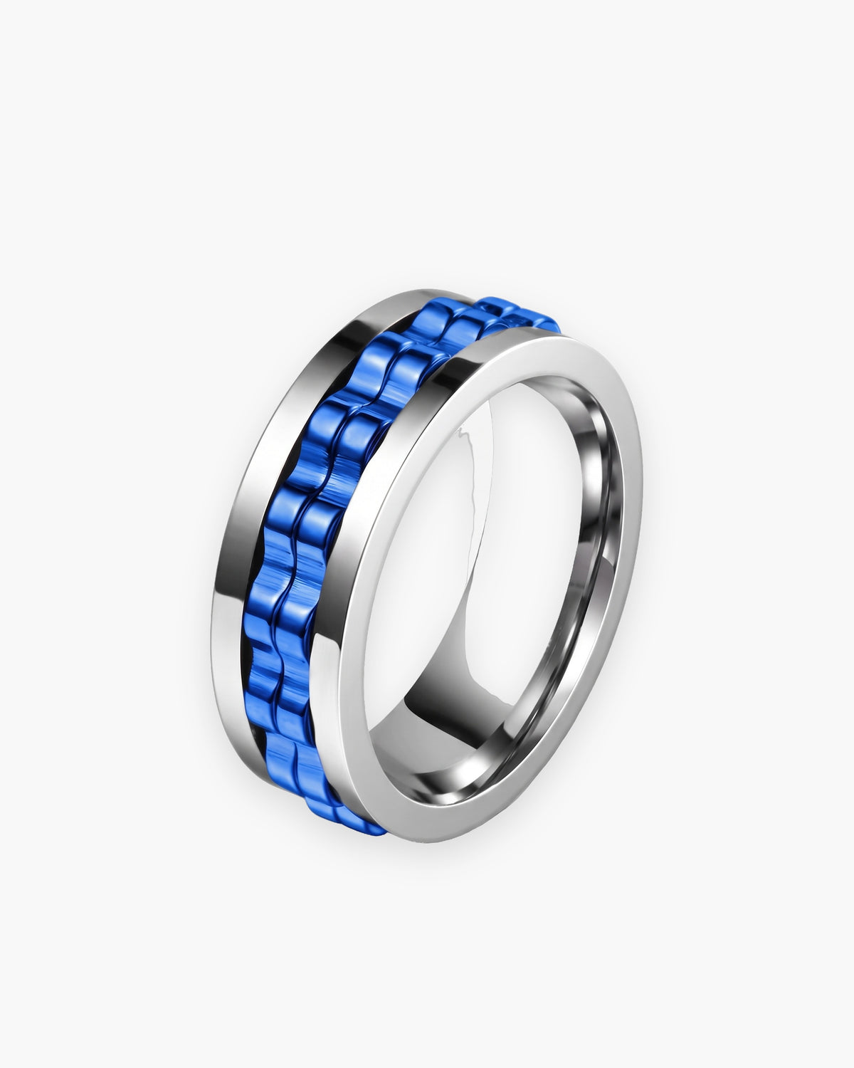 Atlas textured spinner ring in silver-tone and blue stainless steel [c:blue]