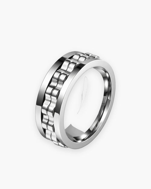 Bague homme anti-stress rotative texturée en acier inoxydable